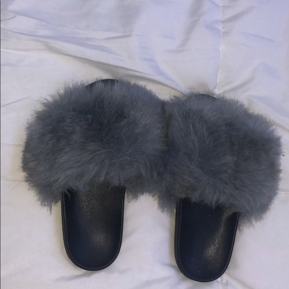 grey fuzzy slides